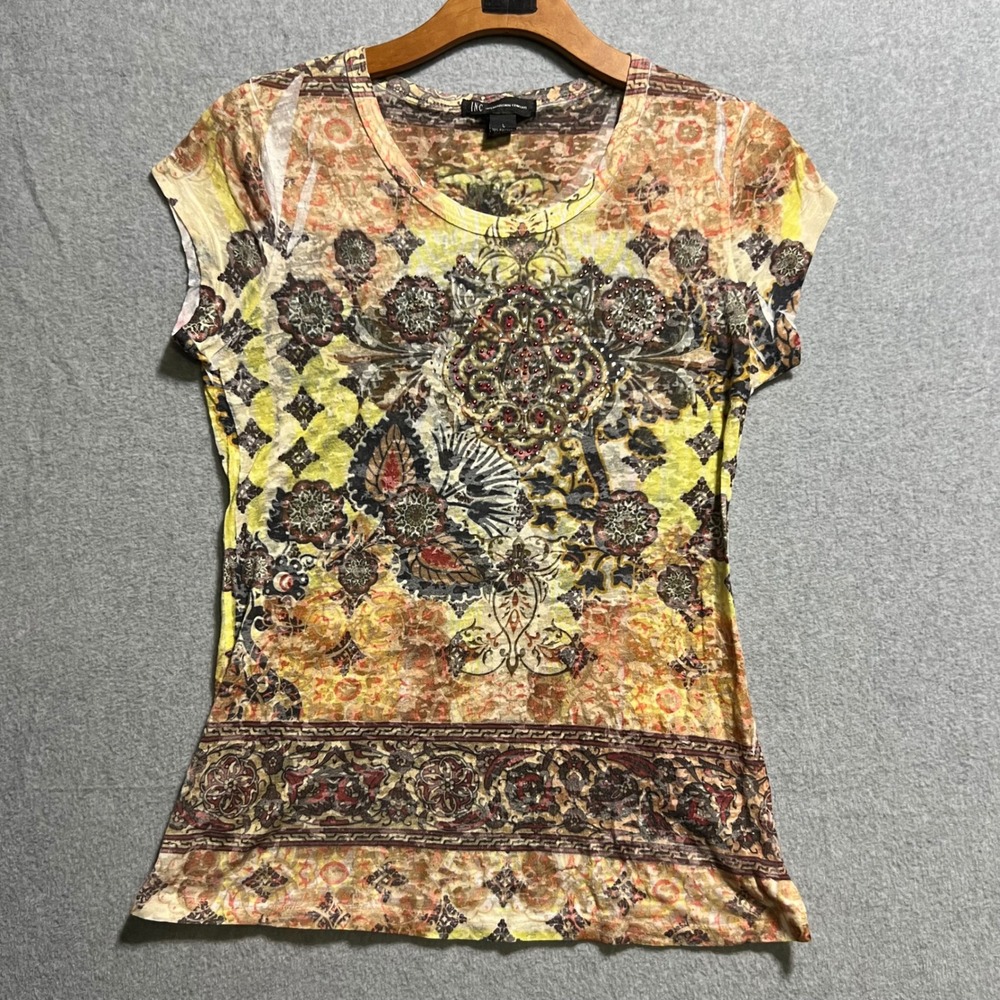 INC International Concepts Womens Boho Gypsy Embellished Paisley Top